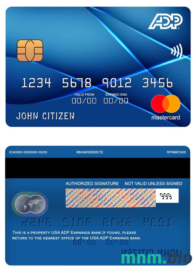 USA ADP Earnings przykład karty mastercard w formacie PSD